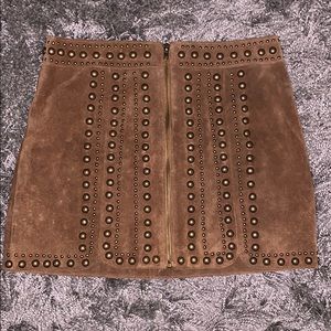 FREE PEOPLE BEADED LIGHT BROWN SUEDE MINI SKIRT